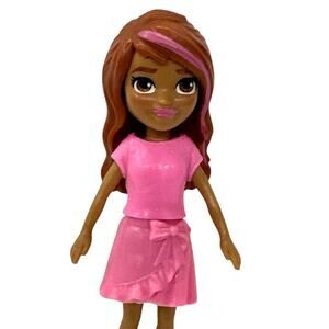 Poly Pocket Pop Star Spotlight Doll With Pink Outfit/Brown Hair Pink Stripe